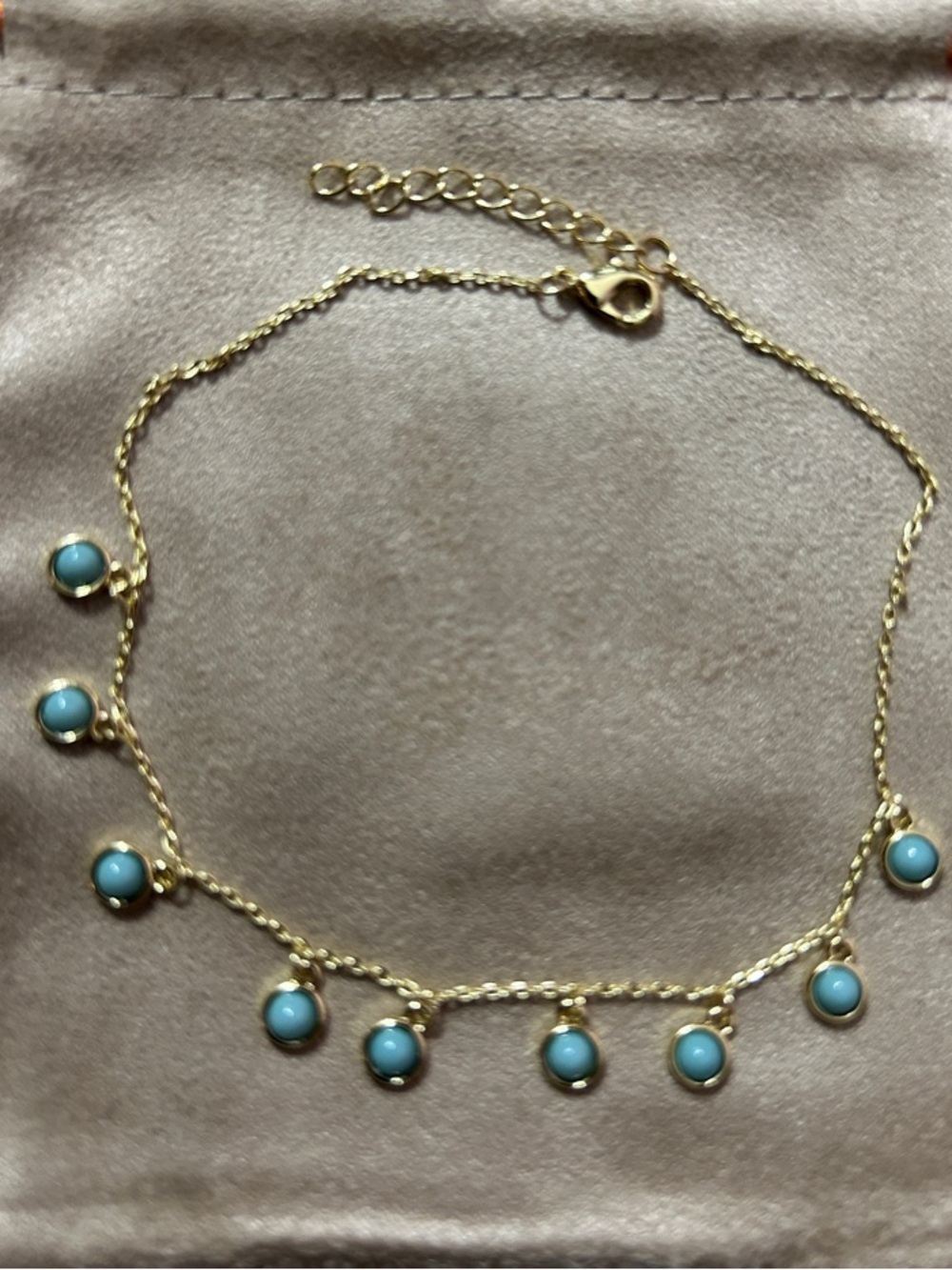 Turquoise Bezel Shaker Anklet in Gold Tone NEW - Picture 2 of 3